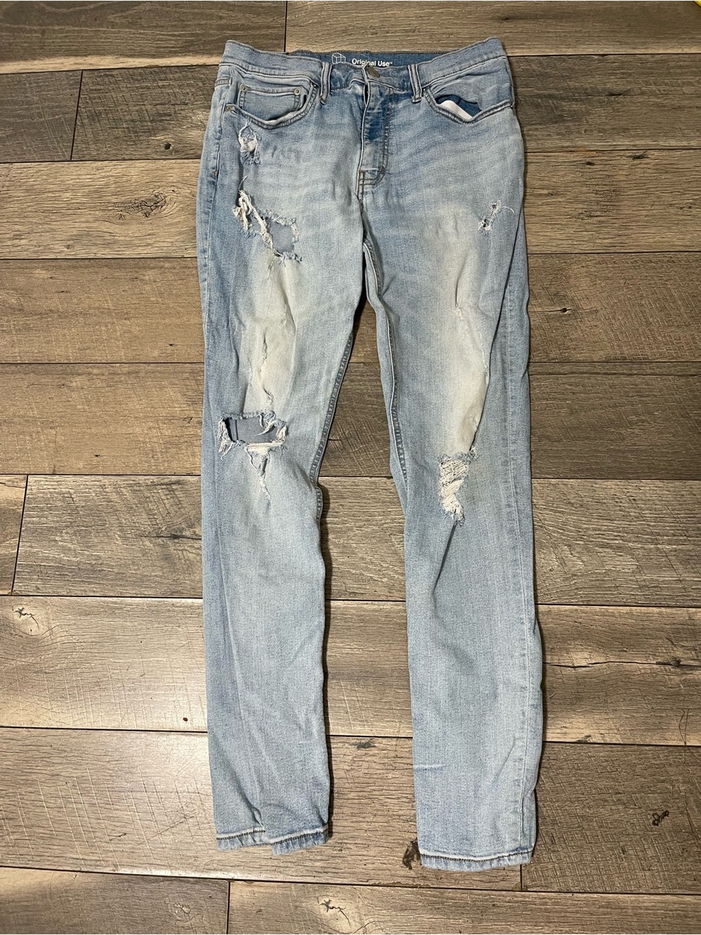 Original Use Light Wash Ripped Men's Skinny Jeans
